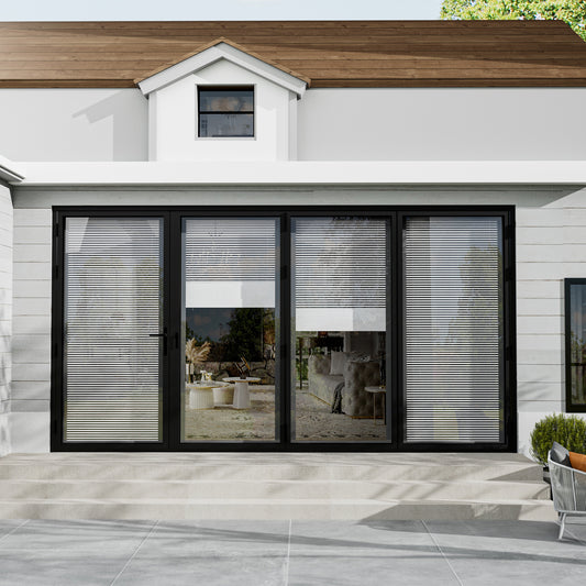 Jujubon Black 4 Panel Center Opening Outswing Double Louver Aluminum Folding Patio Door