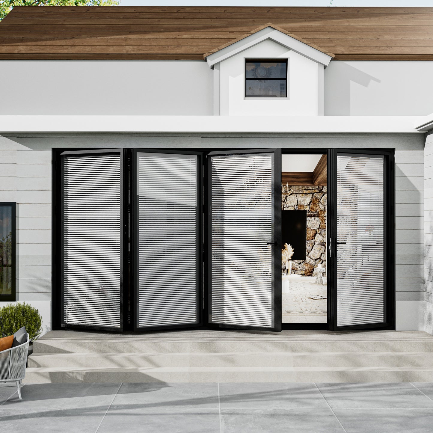 Jujubon Black 4 Panel Center Opening Outswing Double Louver Aluminum Folding Patio Door