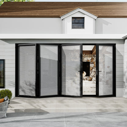 Jujubon Black 4 Panel Center Opening Outswing Double Louver Aluminum Folding Patio Door