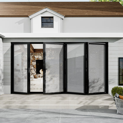 Jujubon Black 4 Panel Center Opening Outswing Double Louver Aluminum Folding Patio Door
