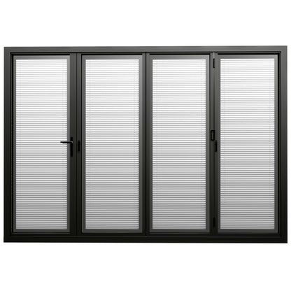 Jujubon Black 4 Panel Center Opening Outswing Double Louver Aluminum Folding Patio Door