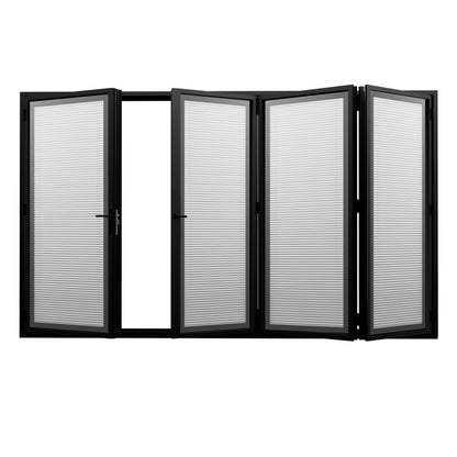 Jujubon Black 4 Panel Center Opening Outswing Double Louver Aluminum Folding Patio Door