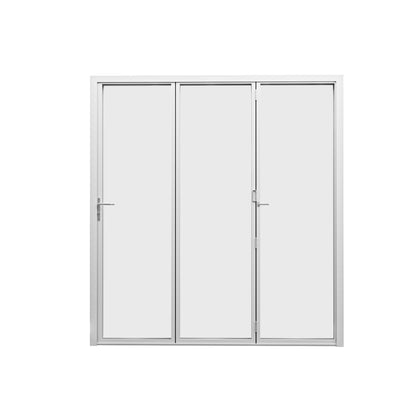 Jujubon 3 Panel Center Opening Outswing Double Tempered Glass White Aluminum Folding Patio Door
