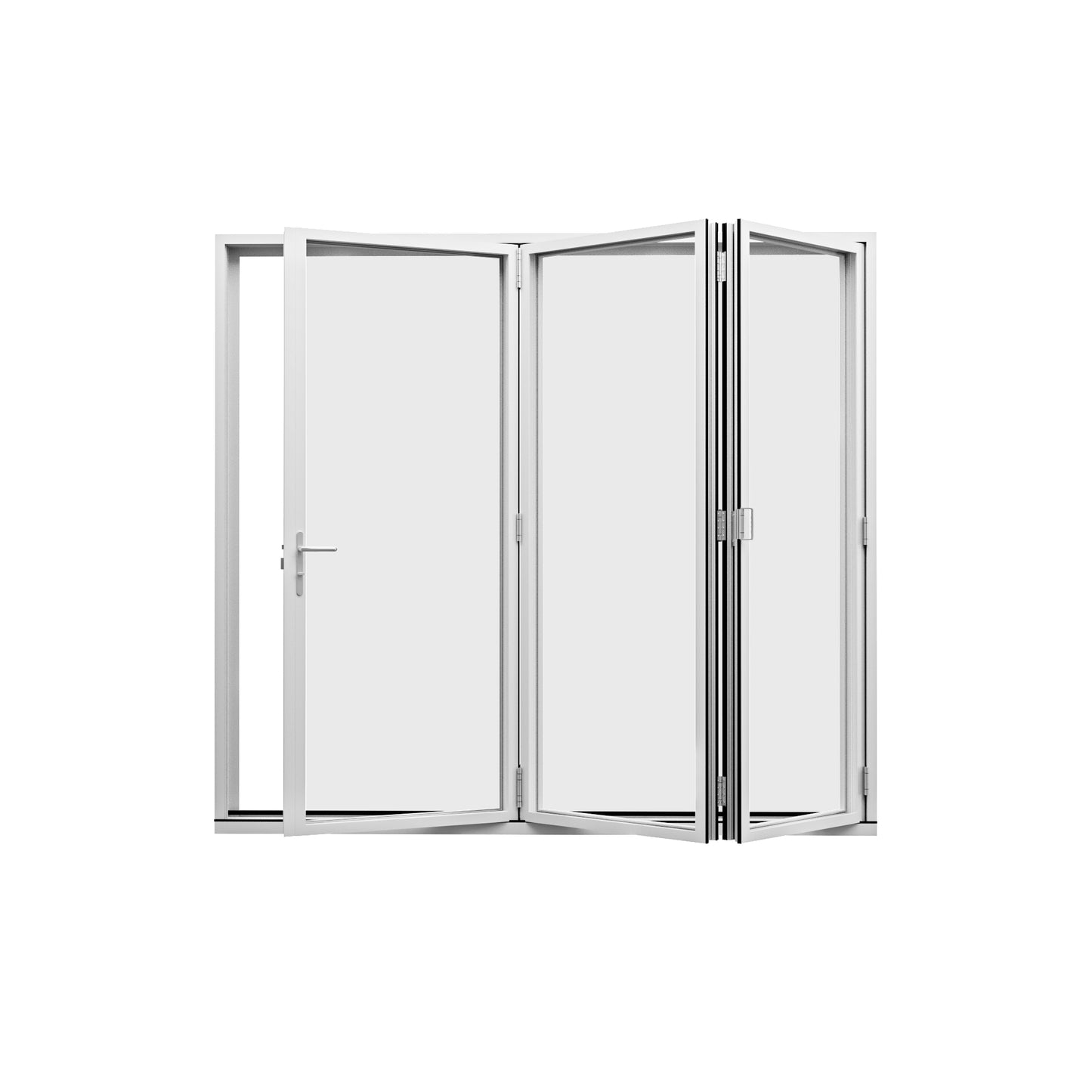 Jujubon 3 Panel Center Opening Outswing Double Tempered Glass White Aluminum Folding Patio Door