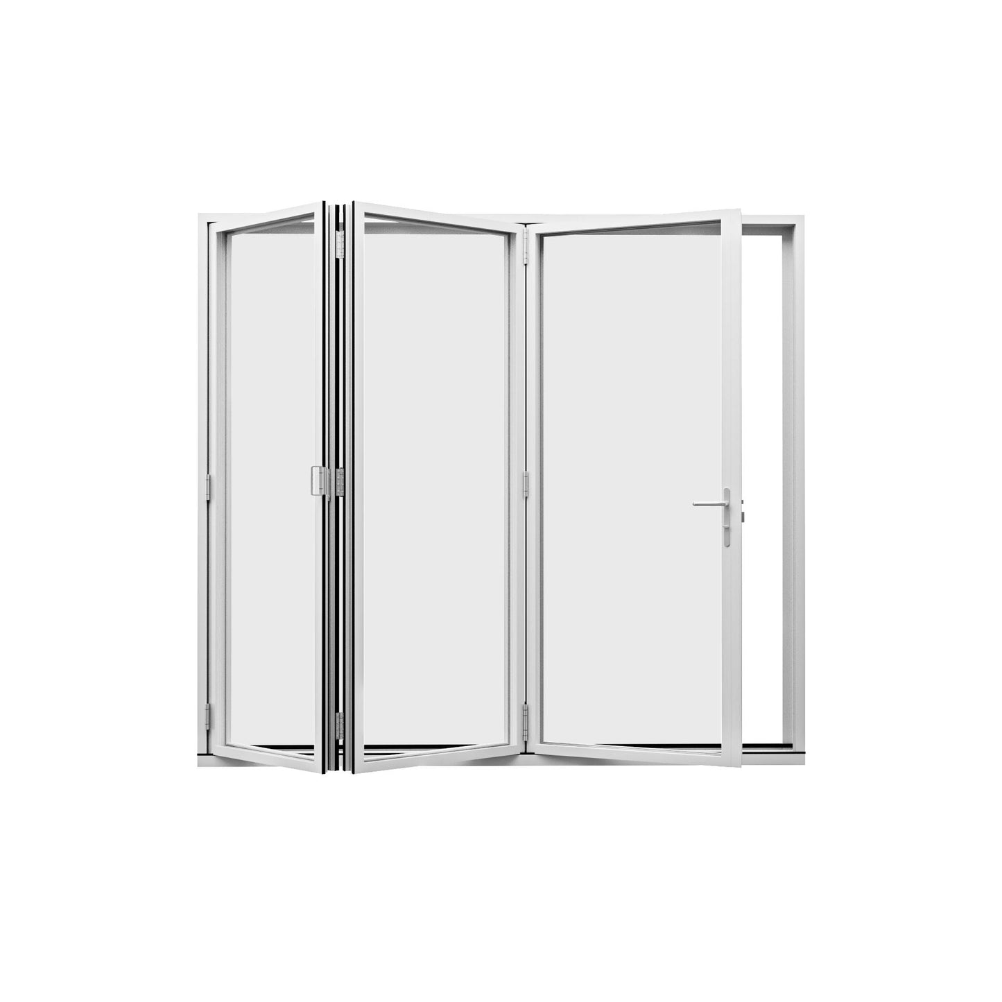 Jujubon 3 Panel Center Opening Outswing Double Tempered Glass White Aluminum Folding Patio Door