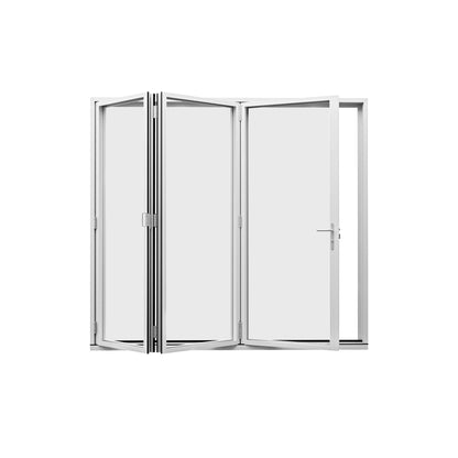 Jujubon 3 Panel Center Opening Outswing Double Tempered Glass White Aluminum Folding Patio Door