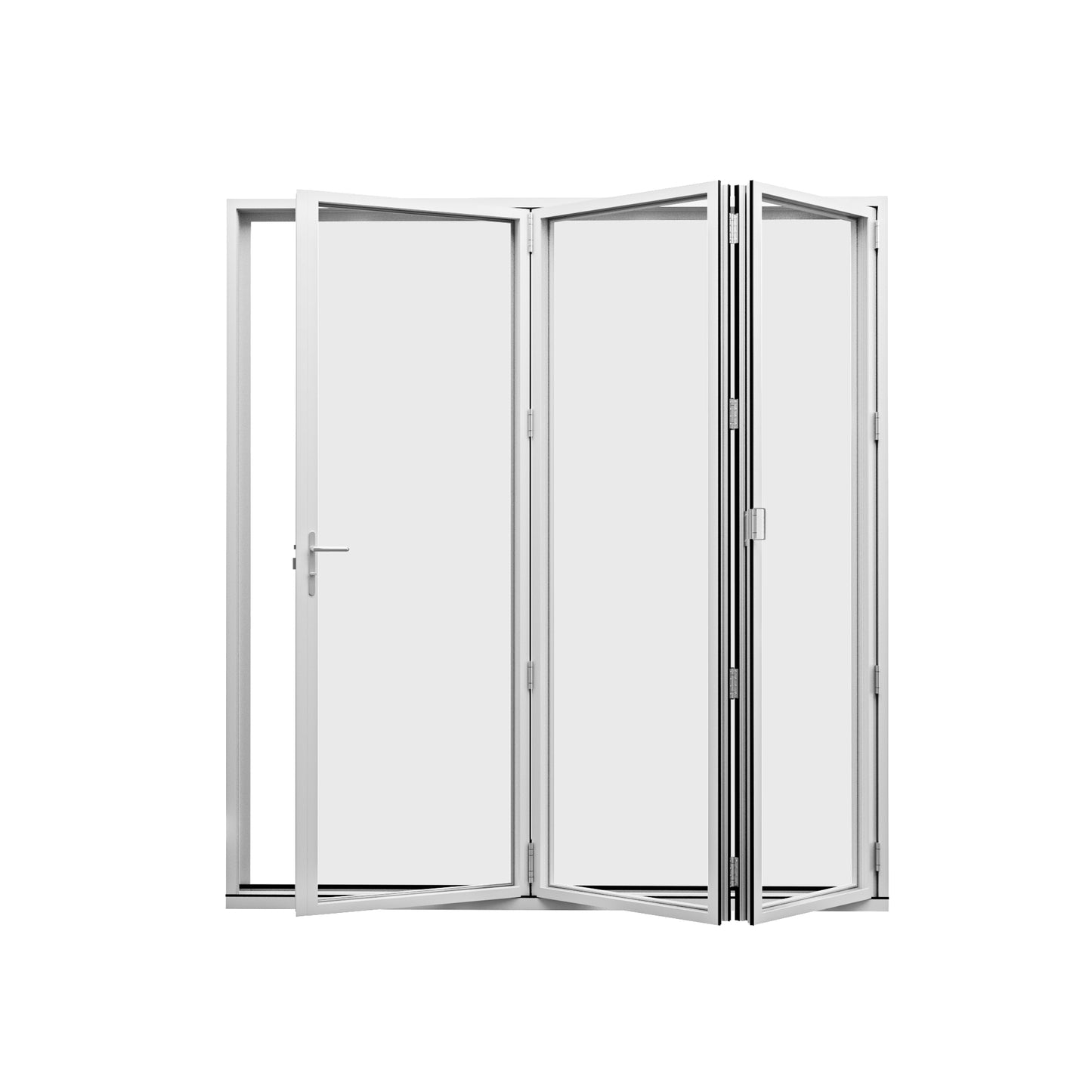 Jujubon 3 Panel Center Opening Outswing Double Tempered Glass White Aluminum Folding Patio Door