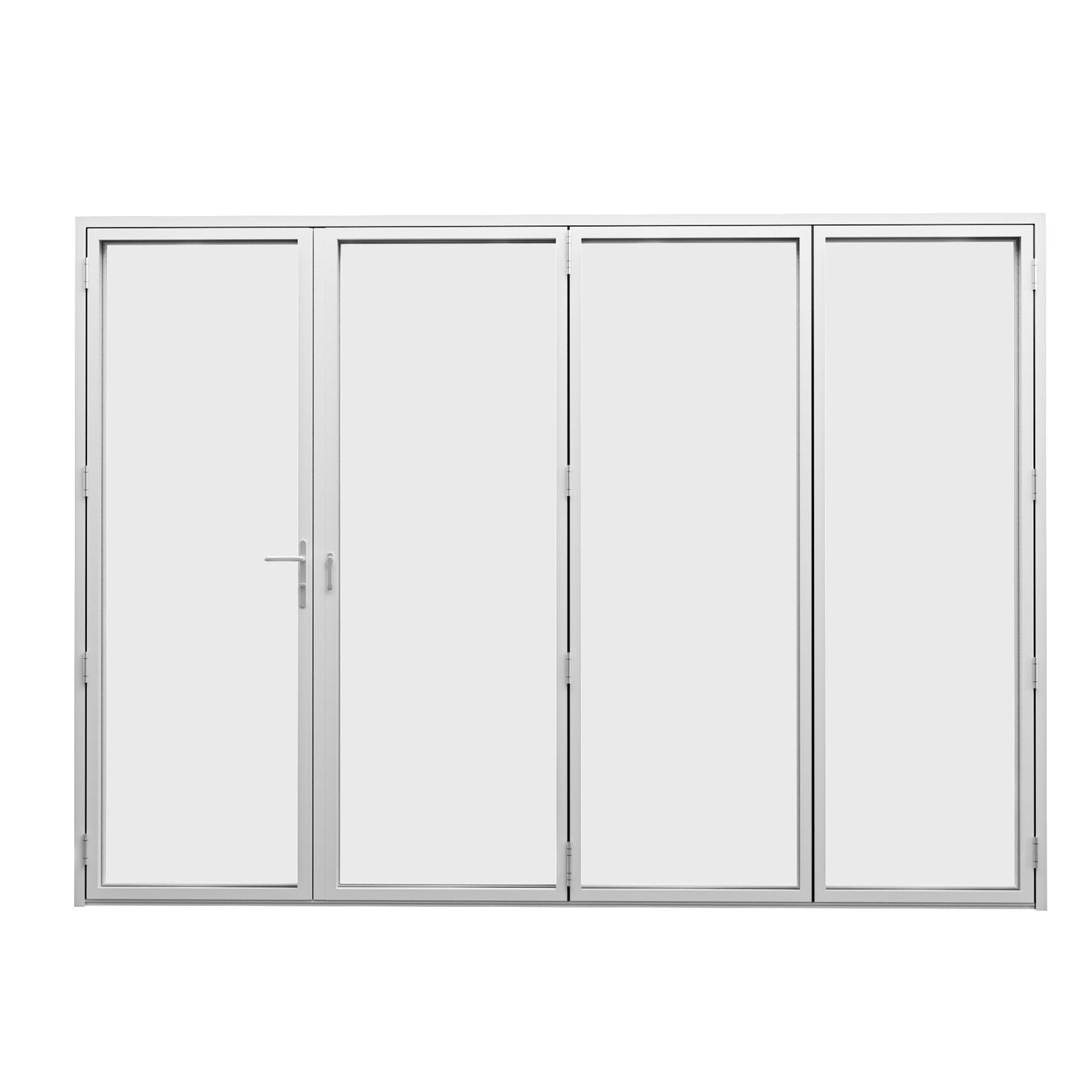 Jujubon 4 Panel Center Opening Outswing Double Tempered Glass White Aluminum Folding Patio Door