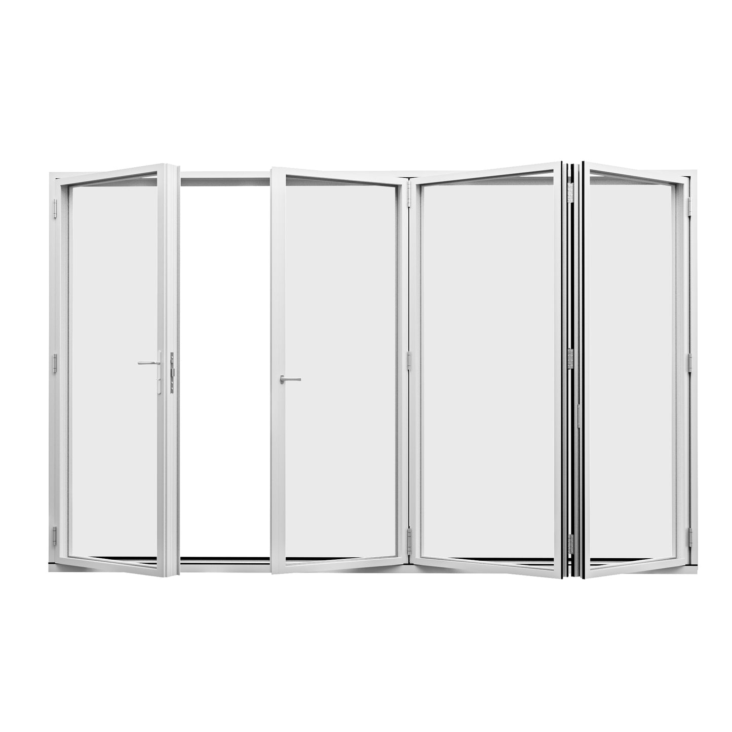 Jujubon 4 Panel Center Opening Outswing Double Tempered Glass White Aluminum Folding Patio Door