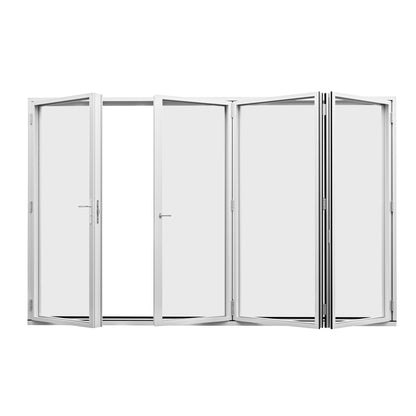 Jujubon 4 Panel Center Opening Outswing Double Tempered Glass White Aluminum Folding Patio Door