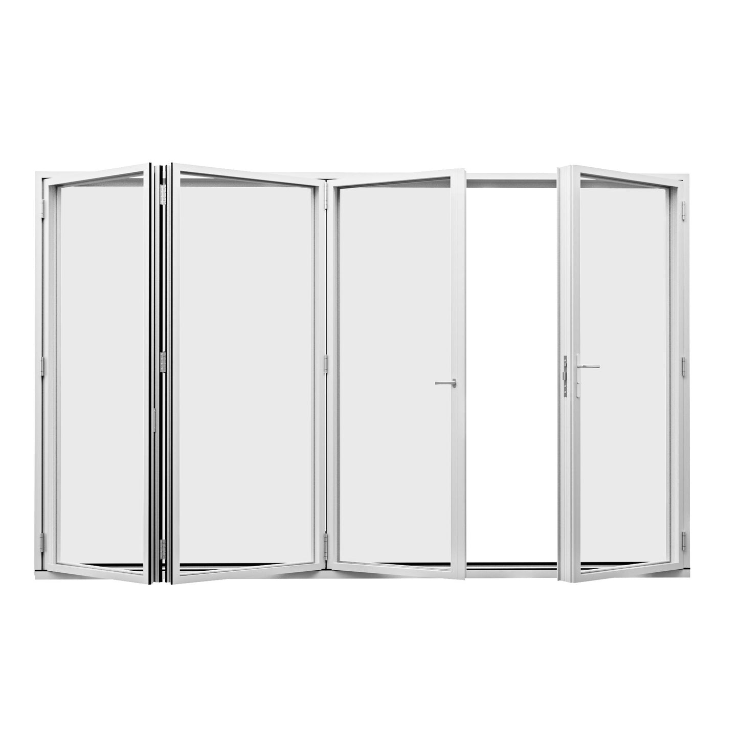 Jujubon 4 Panel Center Opening Outswing Double Tempered Glass White Aluminum Folding Patio Door