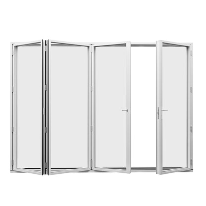 Jujubon 4 Panel Center Opening Outswing Double Tempered Glass White Aluminum Folding Patio Door