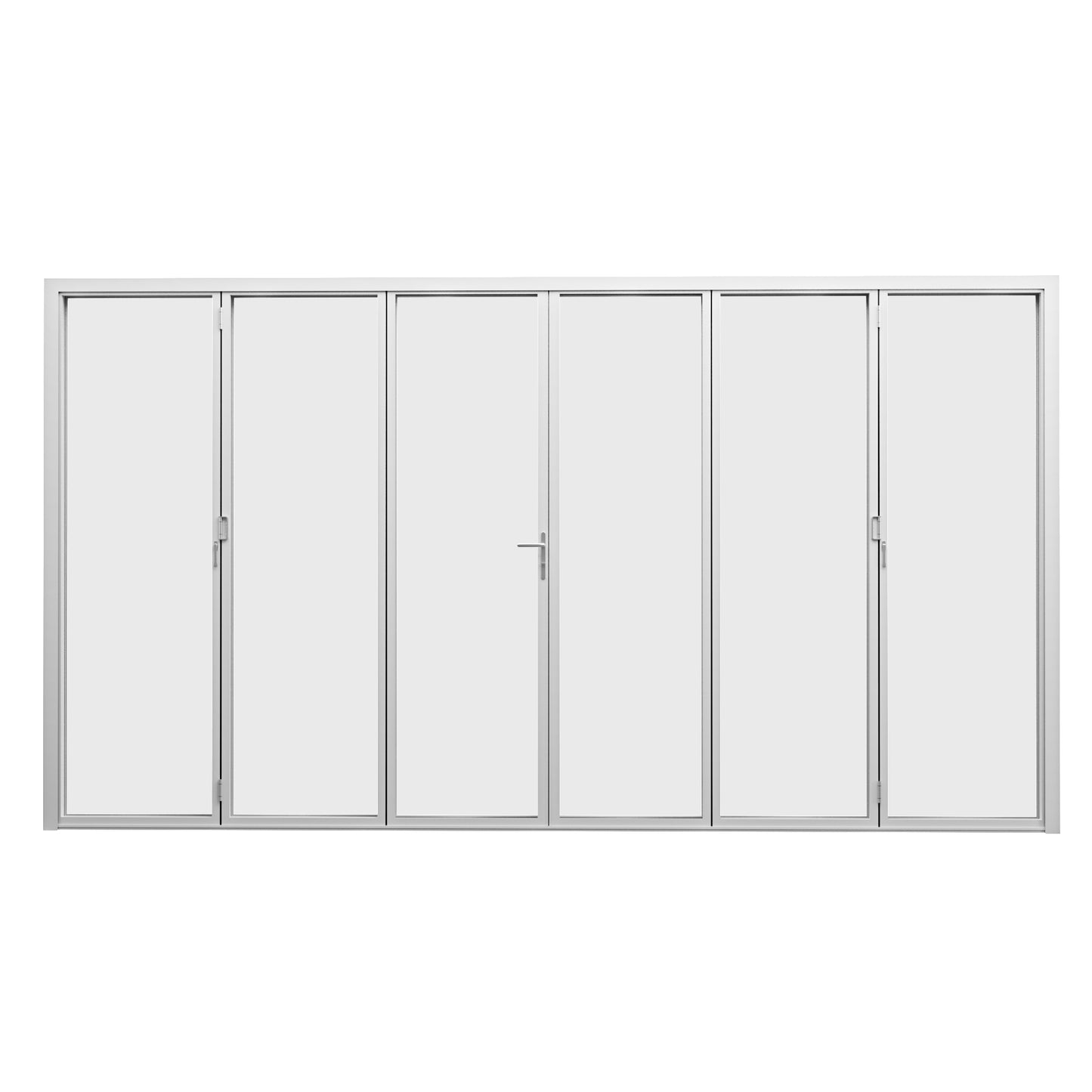 Jujubon 6 Panel Center Opening Outswing Double Tempered Glass White Aluminum Folding Patio Door