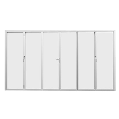 Jujubon 6 Panel Center Opening Outswing Double Tempered Glass White Aluminum Folding Patio Door
