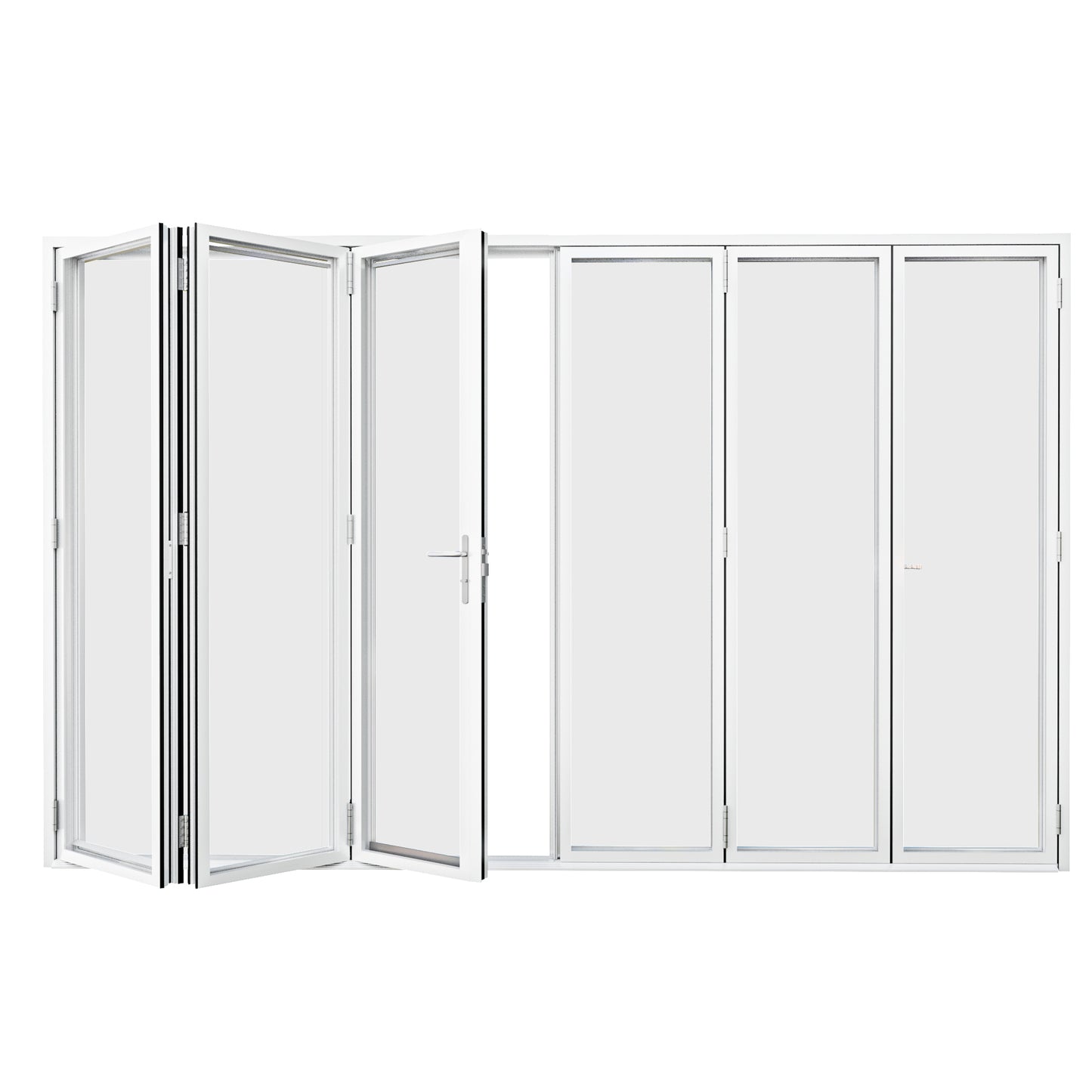 Jujubon 6 Panel Center Opening Outswing Double Tempered Glass White Aluminum Folding Patio Door