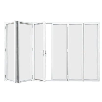 Jujubon 6 Panel Center Opening Outswing Double Tempered Glass White Aluminum Folding Patio Door