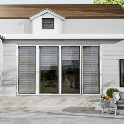 Jujubon 4 Panel Center Opening Outswing Double Louver White Aluminum Folding Patio Door