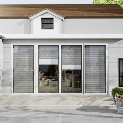 Jujubon 4 Panel Center Opening Outswing Double Louver White Aluminum Folding Patio Door