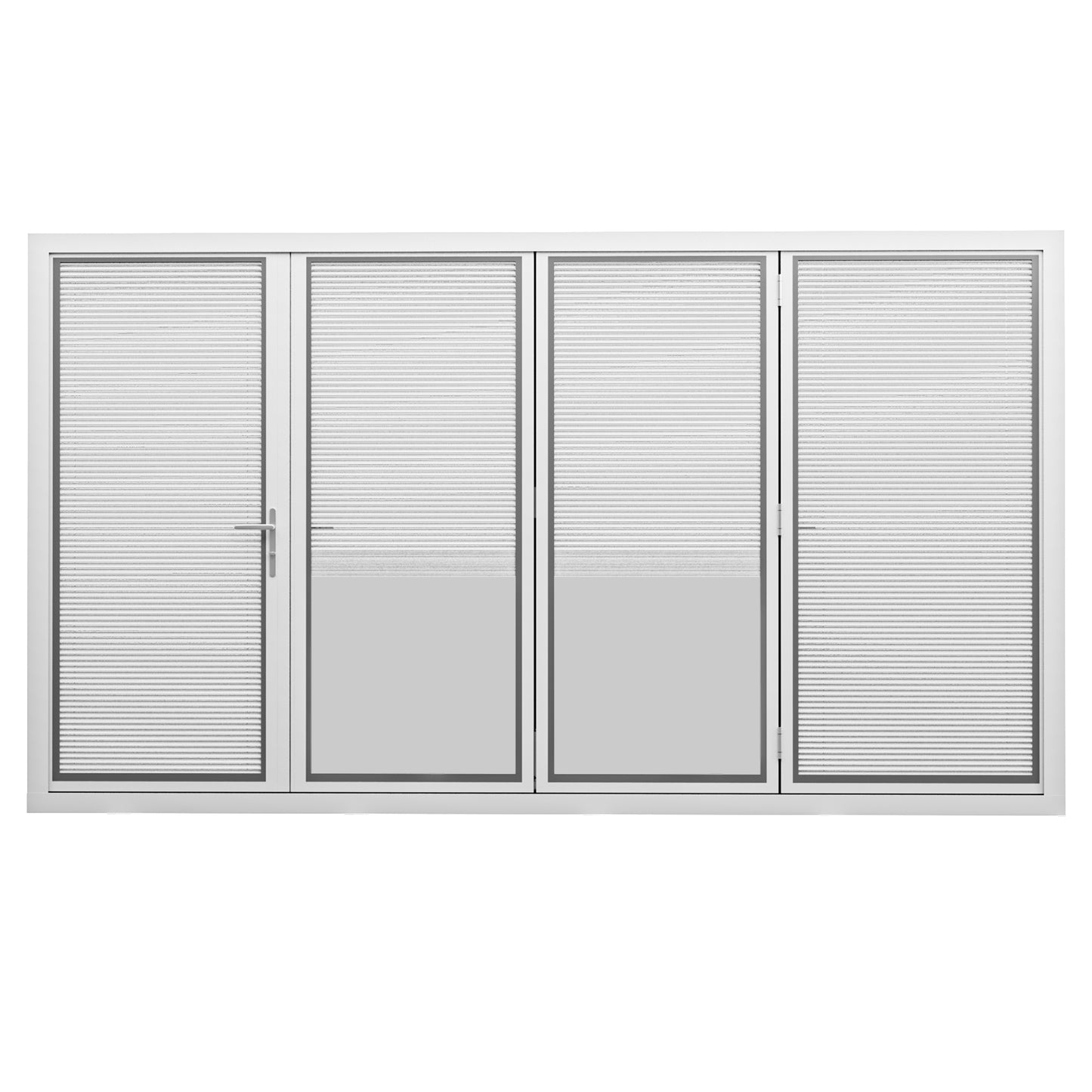 Jujubon 4 Panel Center Opening Outswing Double Louver White Aluminum Folding Patio Door