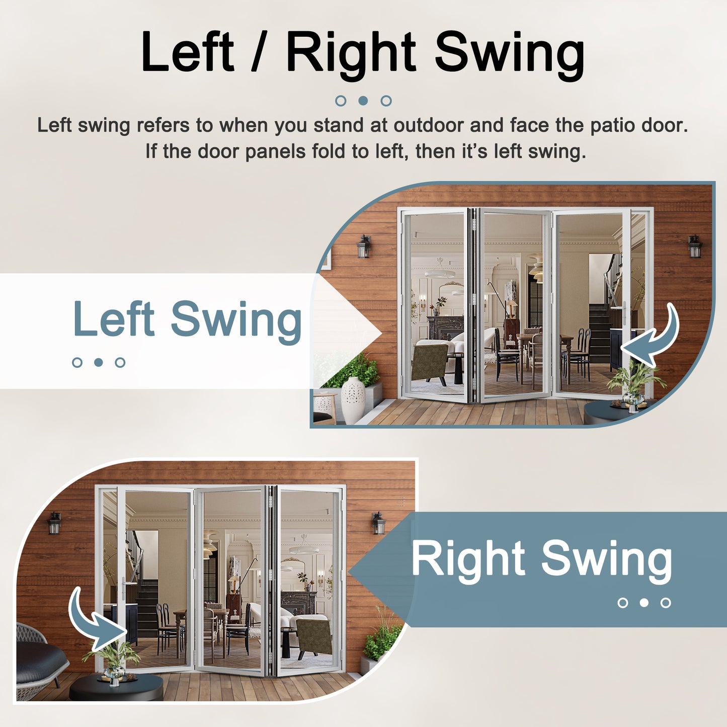 Jujubon 3 Panel Center Opening Outswing Double Tempered Glass White Aluminum Folding Patio Door