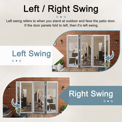 Jujubon 3 Panel Center Opening Outswing Double Tempered Glass White Aluminum Folding Patio Door