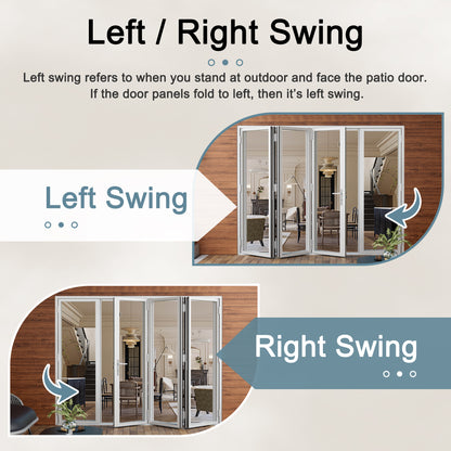 Jujubon 4 Panel Center Opening Outswing Double Tempered Glass White Aluminum Folding Patio Door