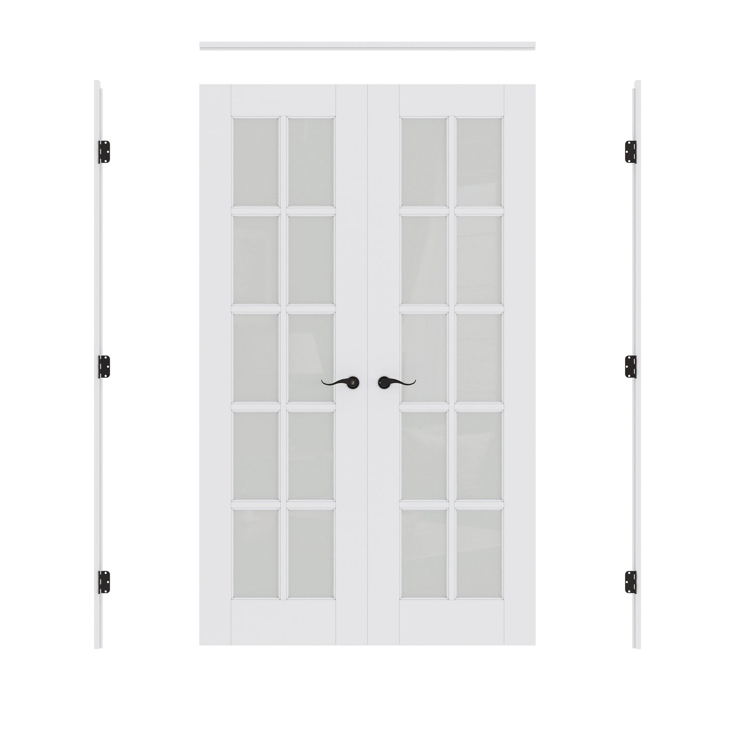 Jujubon 10-Lite Frosted Glass French Door with Hardware Kit & Ready-to-Assemble Jamb, Solid Core MDF Wood, White