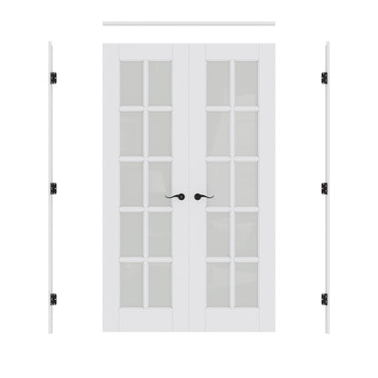 Jujubon 10-Lite Frosted Glass French Door with Hardware Kit & Ready-to-Assemble Jamb, Solid Core MDF Wood, White