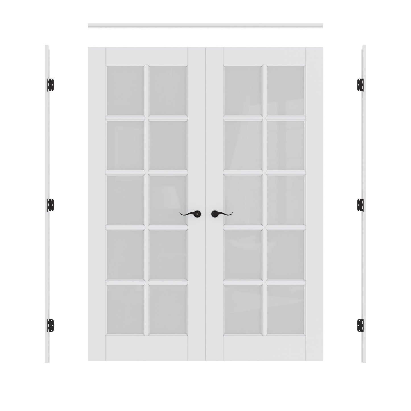Jujubon 10-Lite Frosted Glass French Door with Hardware Kit & Ready-to-Assemble Jamb, Solid Core MDF Wood, White