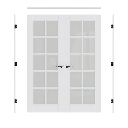 Jujubon 10-Lite Frosted Glass French Door with Hardware Kit & Ready-to-Assemble Jamb, Solid Core MDF Wood, White