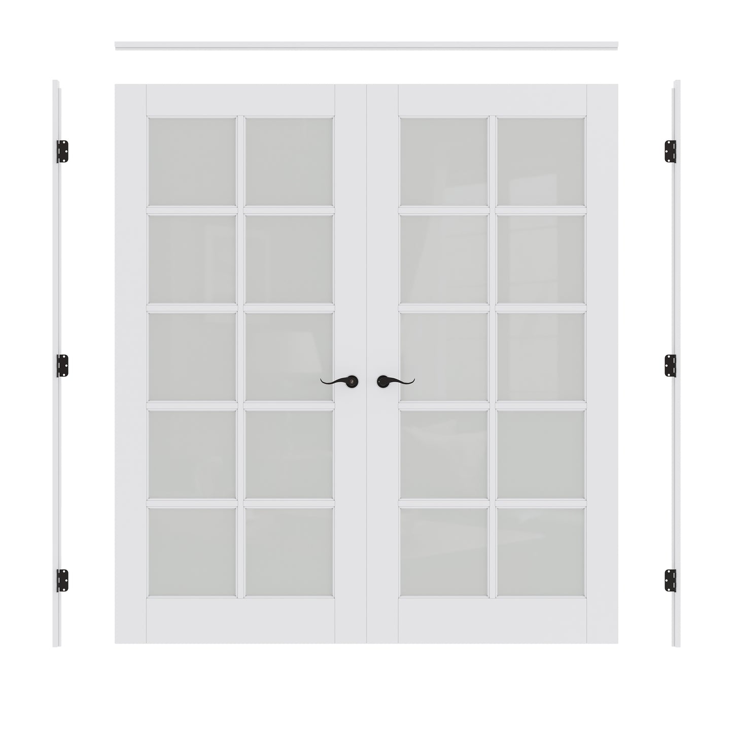 Jujubon 10-Lite Frosted Glass French Door with Hardware Kit & Ready-to-Assemble Jamb, Solid Core MDF Wood, White