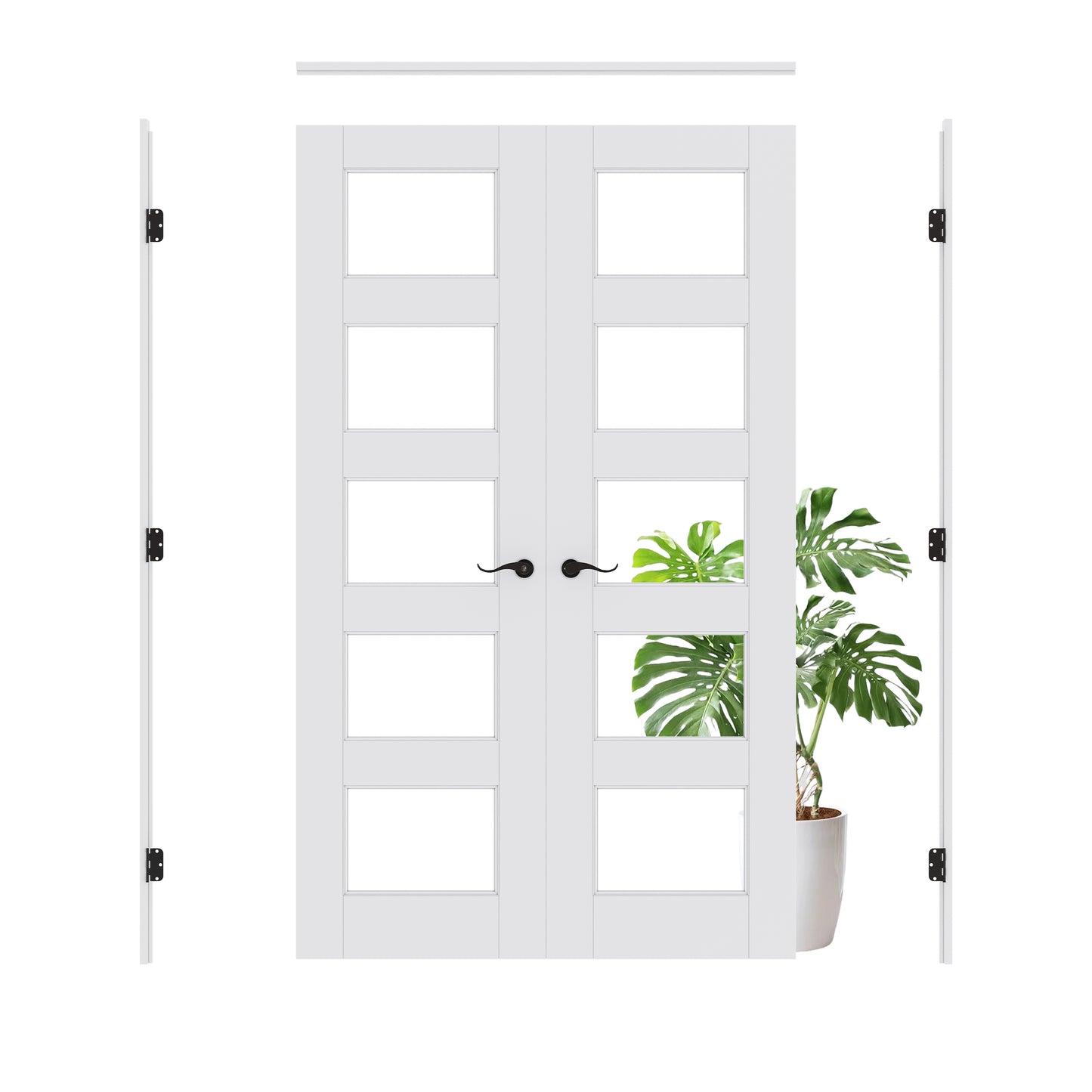 Jujubon 5-Lite Clear Glass White Solid Core Double Prehung French Door with Ready-to-Assemble Jamb