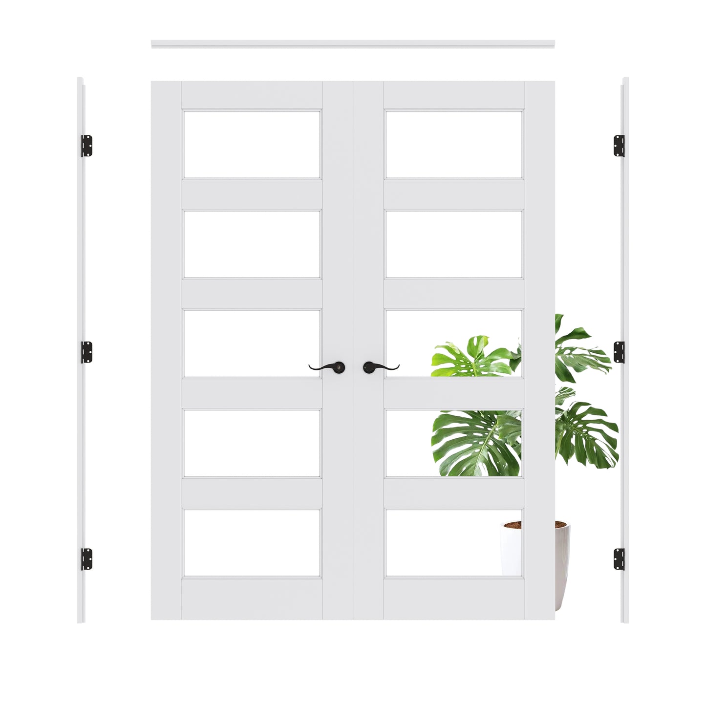 Jujubon 5-Lite Clear Glass White Solid Core Double Prehung French Door with Ready-to-Assemble Jamb