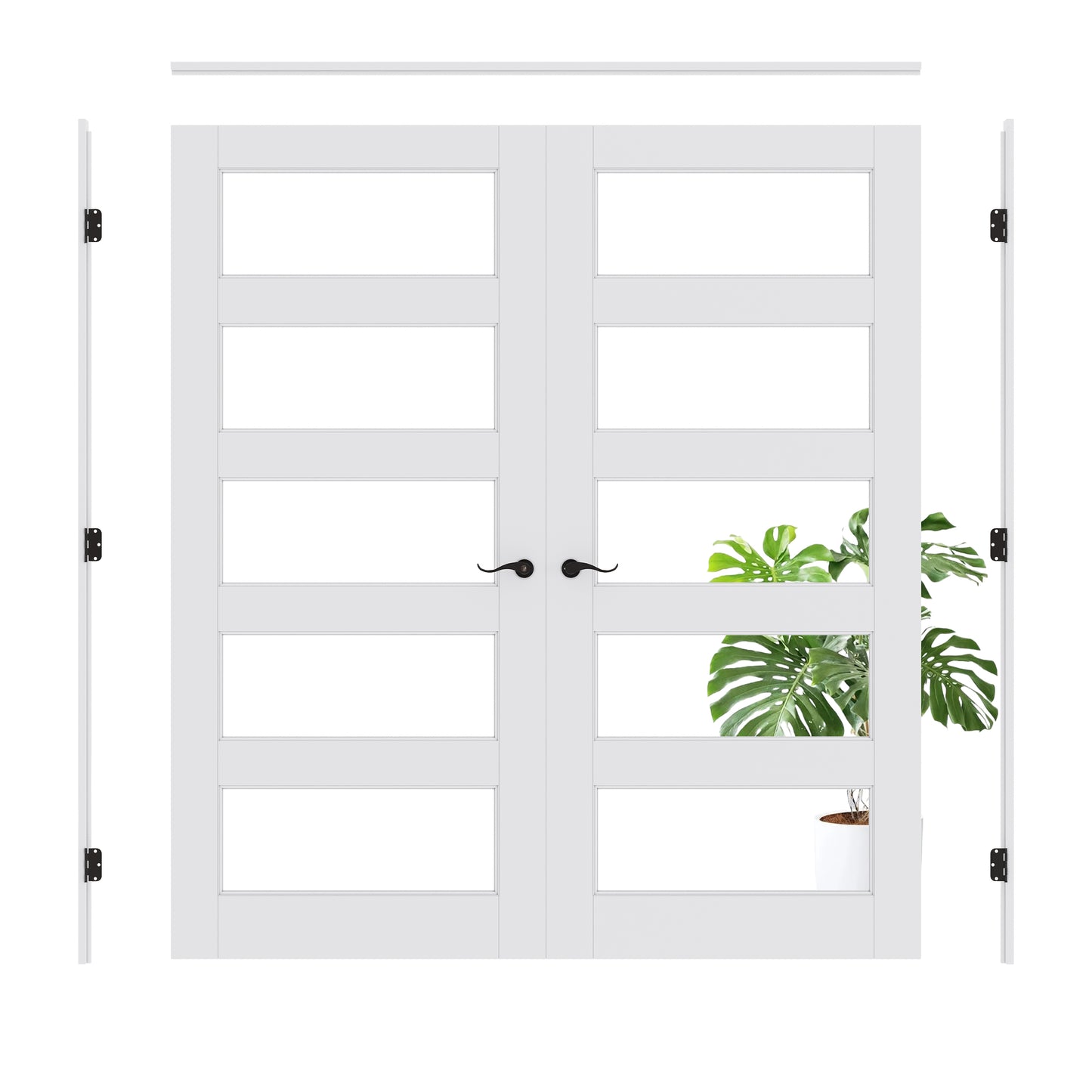 Jujubon 5-Lite Clear Glass White Solid Core Double Prehung French Door with Ready-to-Assemble Jamb