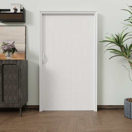 JUJUBON Single Layer White Accordion Doors 24"-36" x 80", with Roller & Handle & Complete Hardware, Interior Multifold Folding Doors for Closet & Pantry, Easy Installation