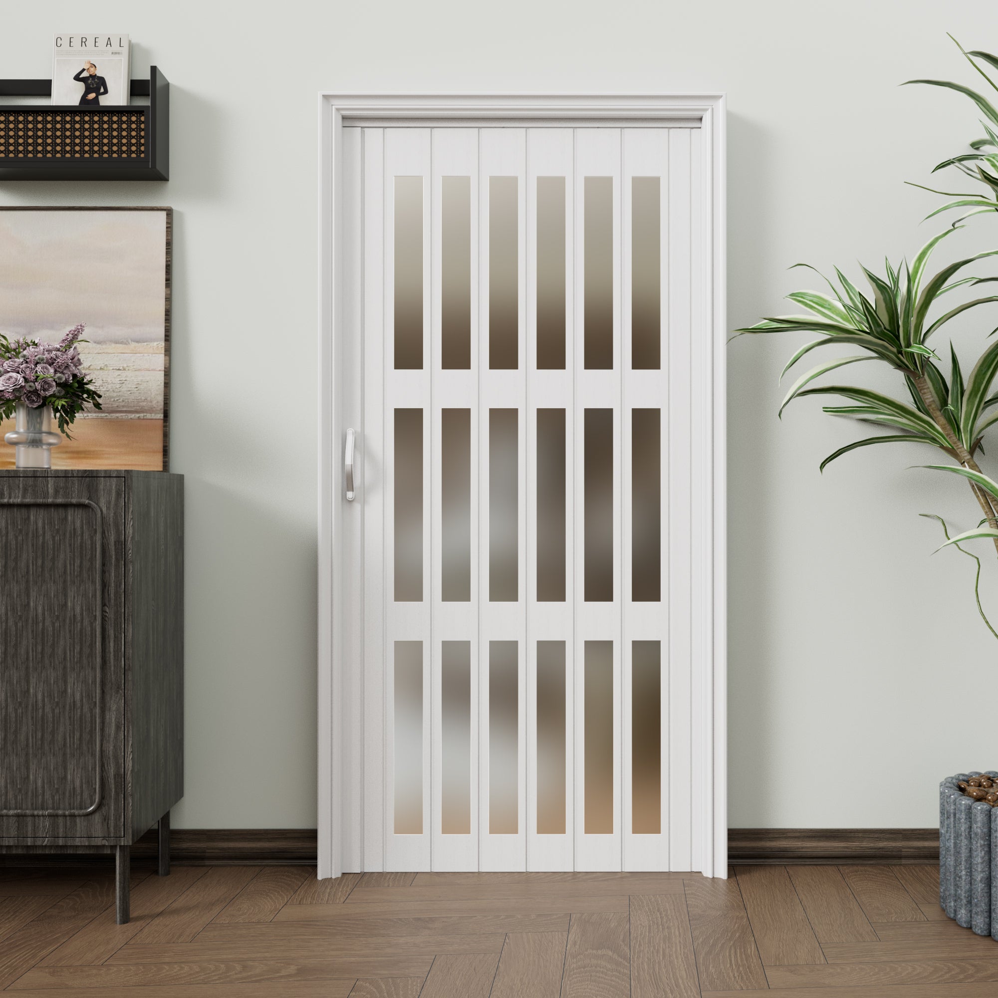 JUJUBON Enhanced Double-Layer Accordion Doors 24"-36" x 80", with Upgraded Roller & Handle & Complete Hardware, Interior Multifold Folding Doors for Closet & Doorway - Easy Installation
