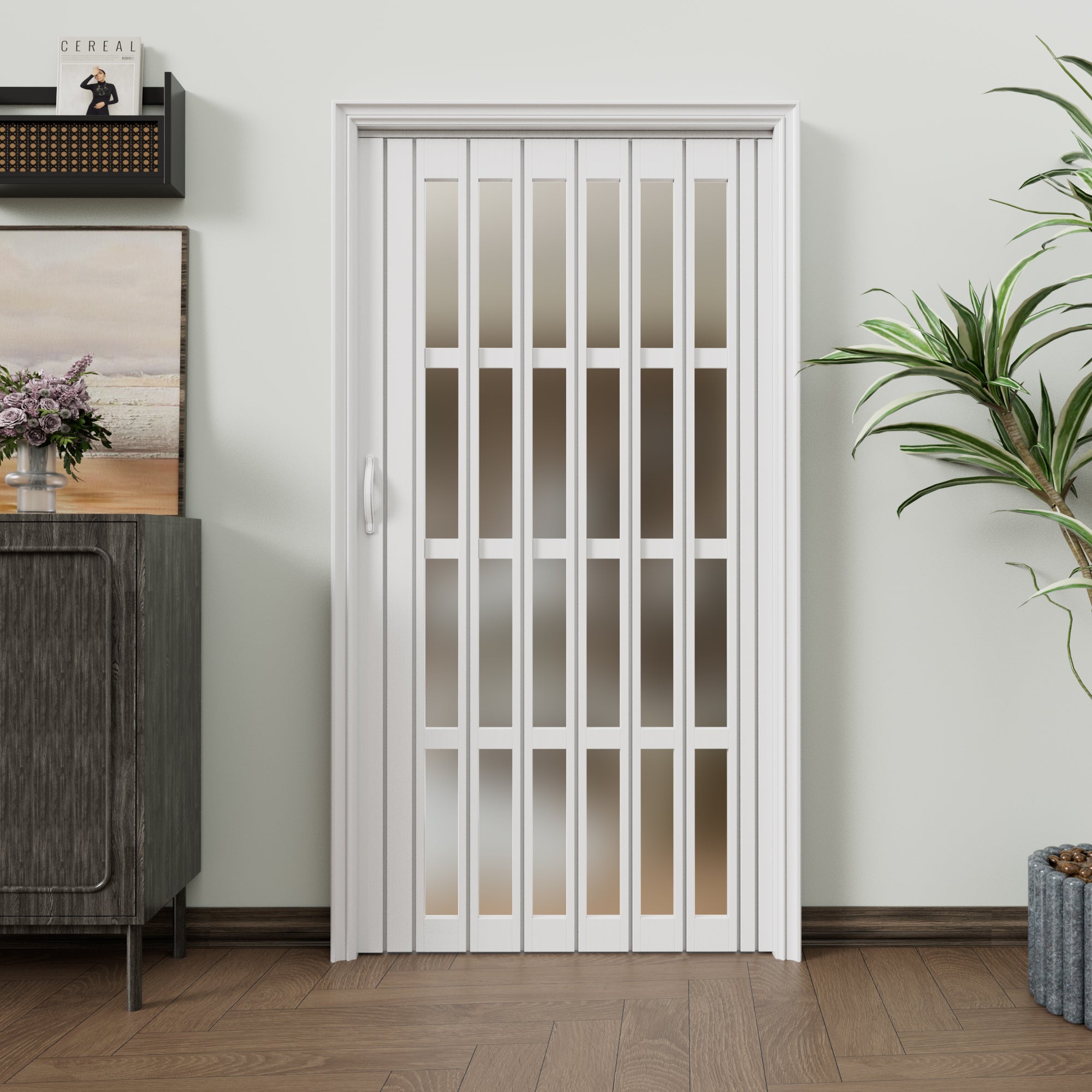 JUJUBON Enhanced Double-Layer Accordion Doors 24"-36" x 80", with Upgraded Roller & Handle & Complete Hardware, Interior Multifold Folding Doors for Closet & Pantry, Easy Installation