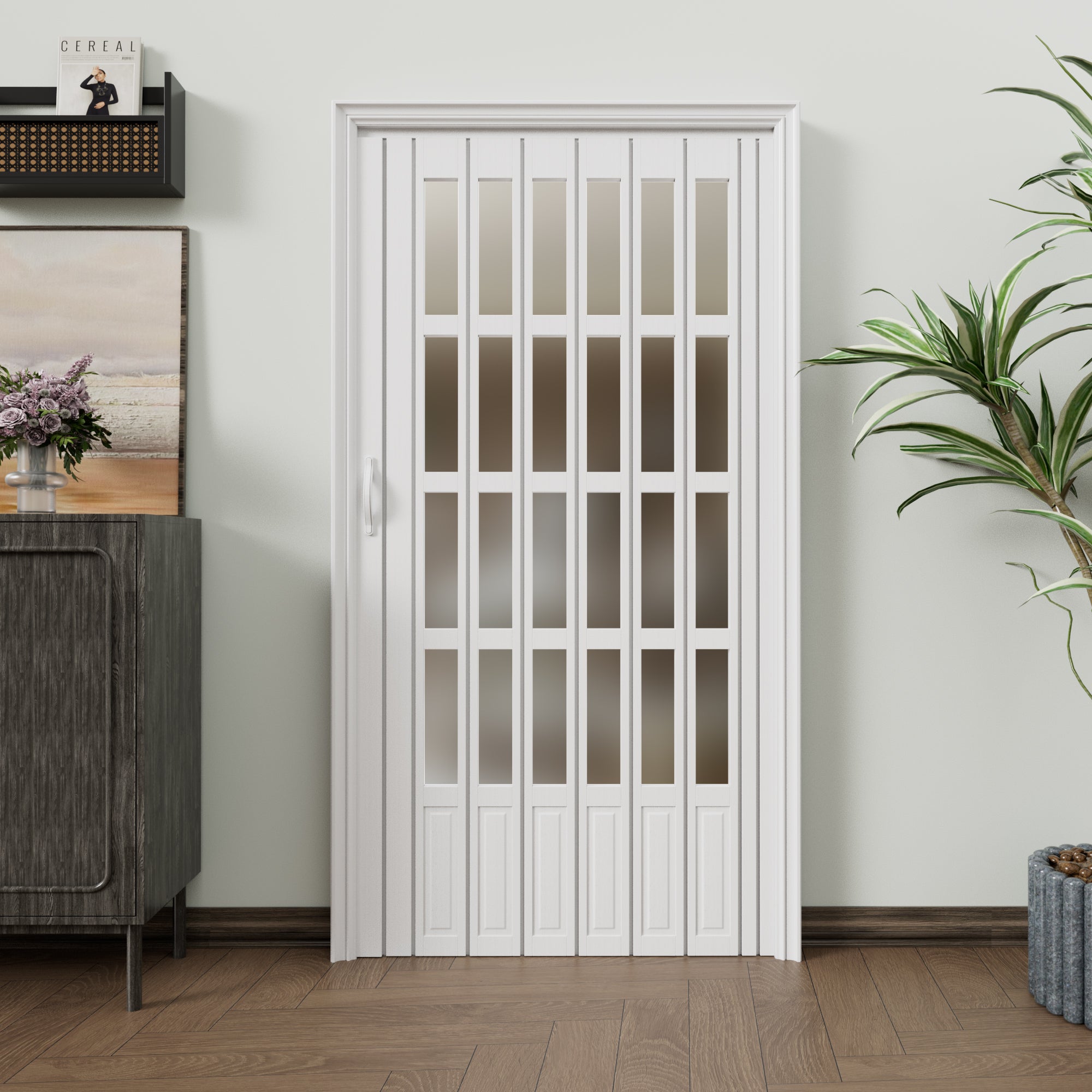 JUJUBON Enhanced Double-Layer Accordion Doors 24"-36" x 80", with Upgraded Roller & Handle & Complete Hardware, Interior Multifold Folding Doors for Closet & Pantry, Easy Installation