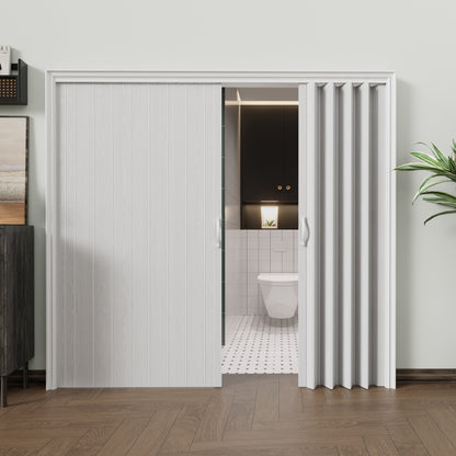 JUJUBON Single Layer White Accordion Doors 24"-36" x 80", with Roller & Handle & Complete Hardware, Interior Multifold Folding Doors for Closet & Pantry, Easy Installation