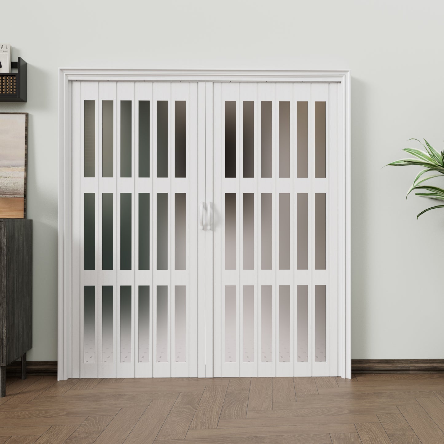JUJUBON Enhanced Double-Layer Accordion Doors 24"-36" x 80", with Upgraded Roller & Handle & Complete Hardware, Interior Multifold Folding Doors for Closet & Doorway - Easy Installation