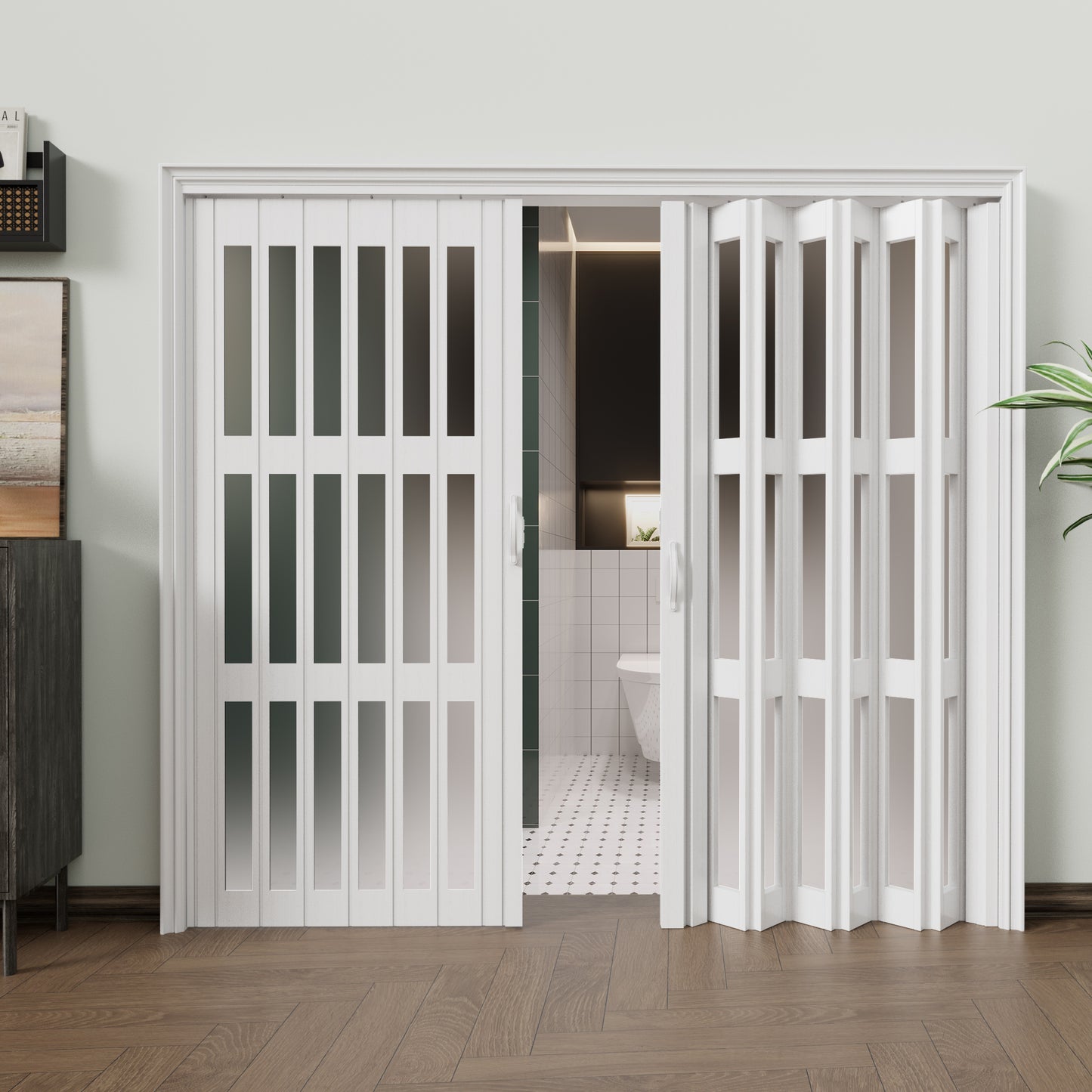 JUJUBON Enhanced Double-Layer Accordion Doors 24"-36" x 80", with Upgraded Roller & Handle & Complete Hardware, Interior Multifold Folding Doors for Closet & Doorway - Easy Installation