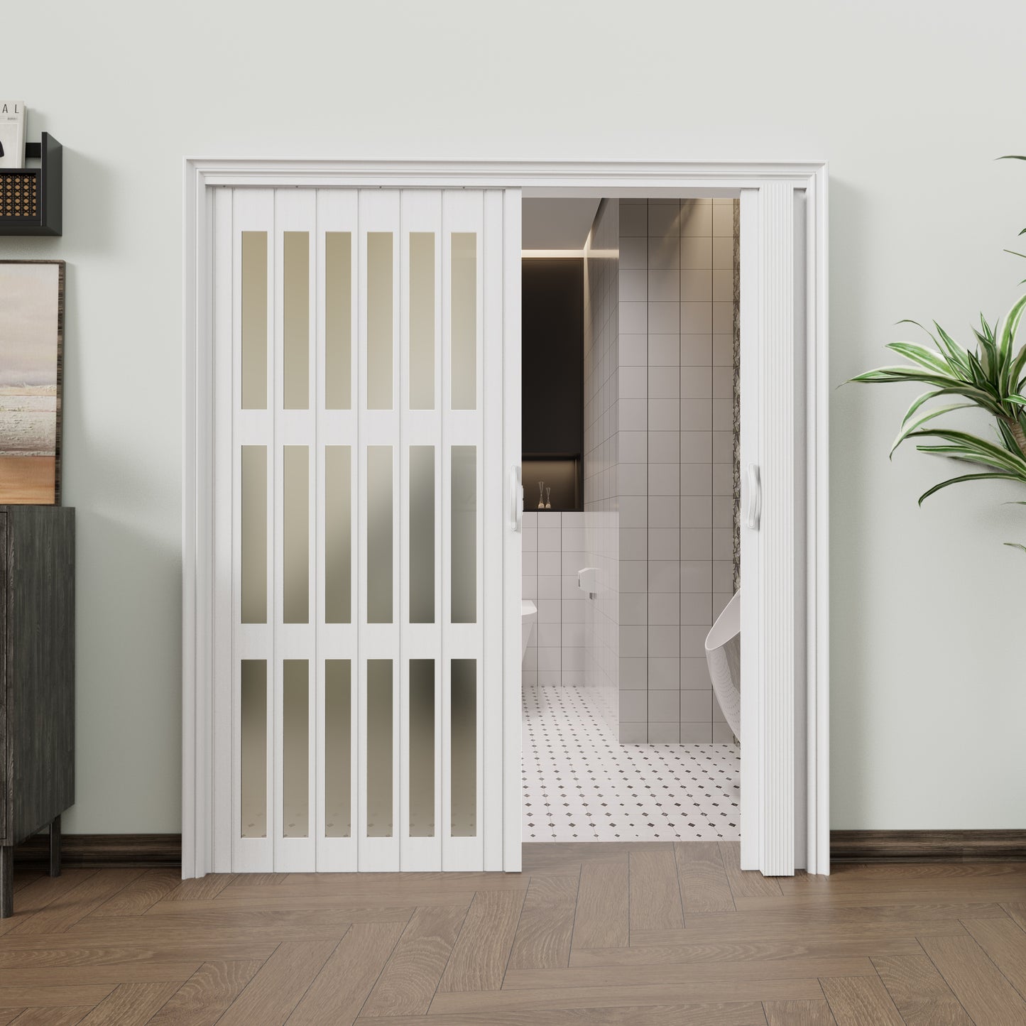 JUJUBON Enhanced Double-Layer Accordion Doors 24"-36" x 80", with Upgraded Roller & Handle & Complete Hardware, Interior Multifold Folding Doors for Closet & Doorway - Easy Installation