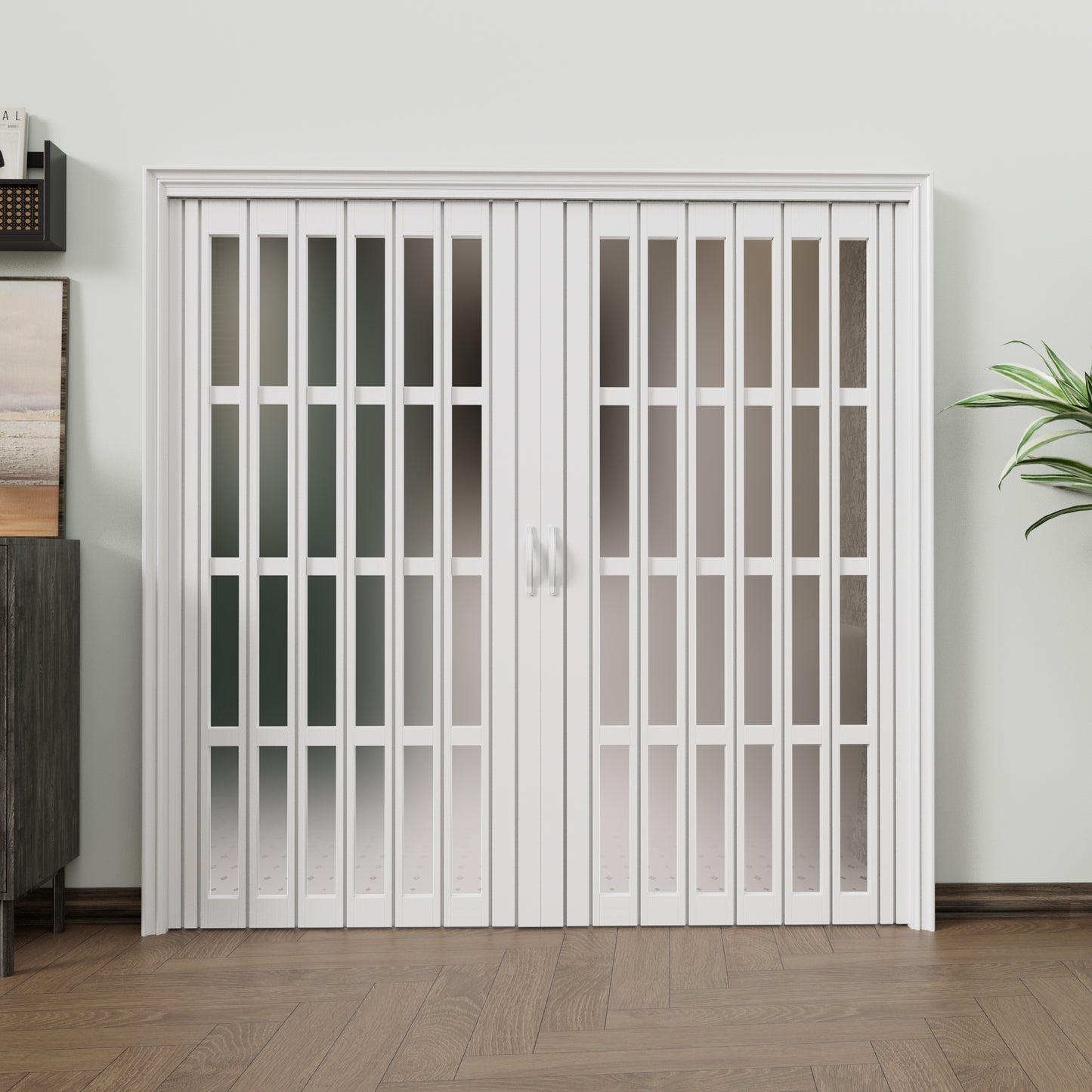 JUJUBON Enhanced Double-Layer Accordion Doors 24"-36" x 80", with Upgraded Roller & Handle & Complete Hardware, Interior Multifold Folding Doors for Closet & Pantry, Easy Installation