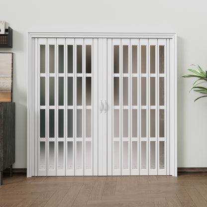 JUJUBON Enhanced Double-Layer Accordion Doors 24"-36" x 80", with Upgraded Roller & Handle & Complete Hardware, Interior Multifold Folding Doors for Closet & Pantry, Easy Installation