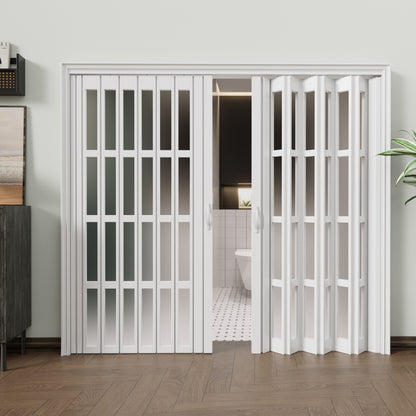 JUJUBON Enhanced Double-Layer Accordion Doors 24"-36" x 80", with Upgraded Roller & Handle & Complete Hardware, Interior Multifold Folding Doors for Closet & Pantry, Easy Installation