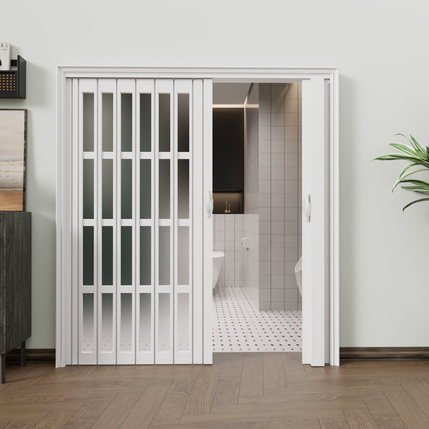 JUJUBON Enhanced Double-Layer Accordion Doors 24"-36" x 80", with Upgraded Roller & Handle & Complete Hardware, Interior Multifold Folding Doors for Closet & Pantry, Easy Installation