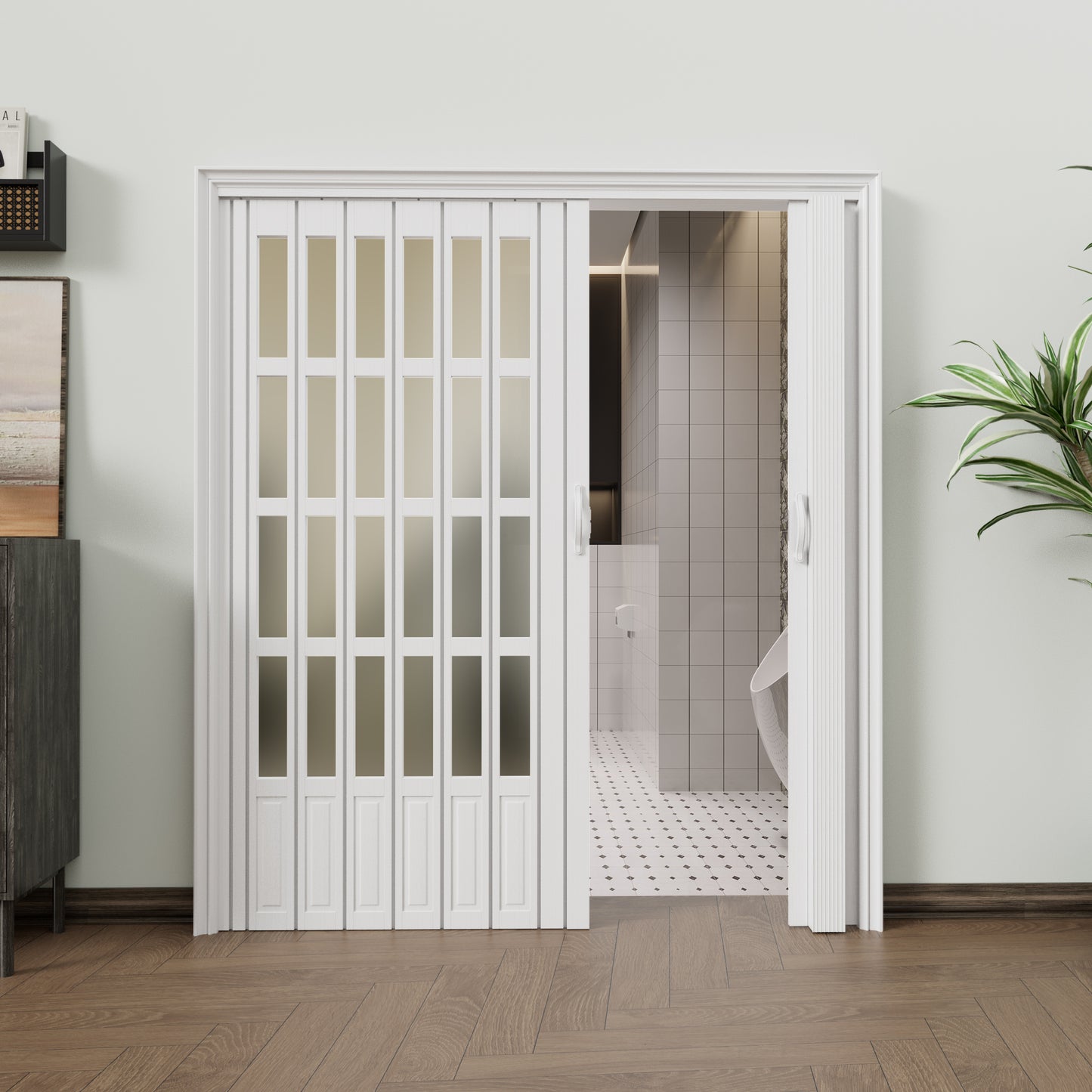 JUJUBON Enhanced Double-Layer Accordion Doors 24"-36" x 80", with Upgraded Roller & Handle & Complete Hardware, Interior Multifold Folding Doors for Closet & Pantry, Easy Installation