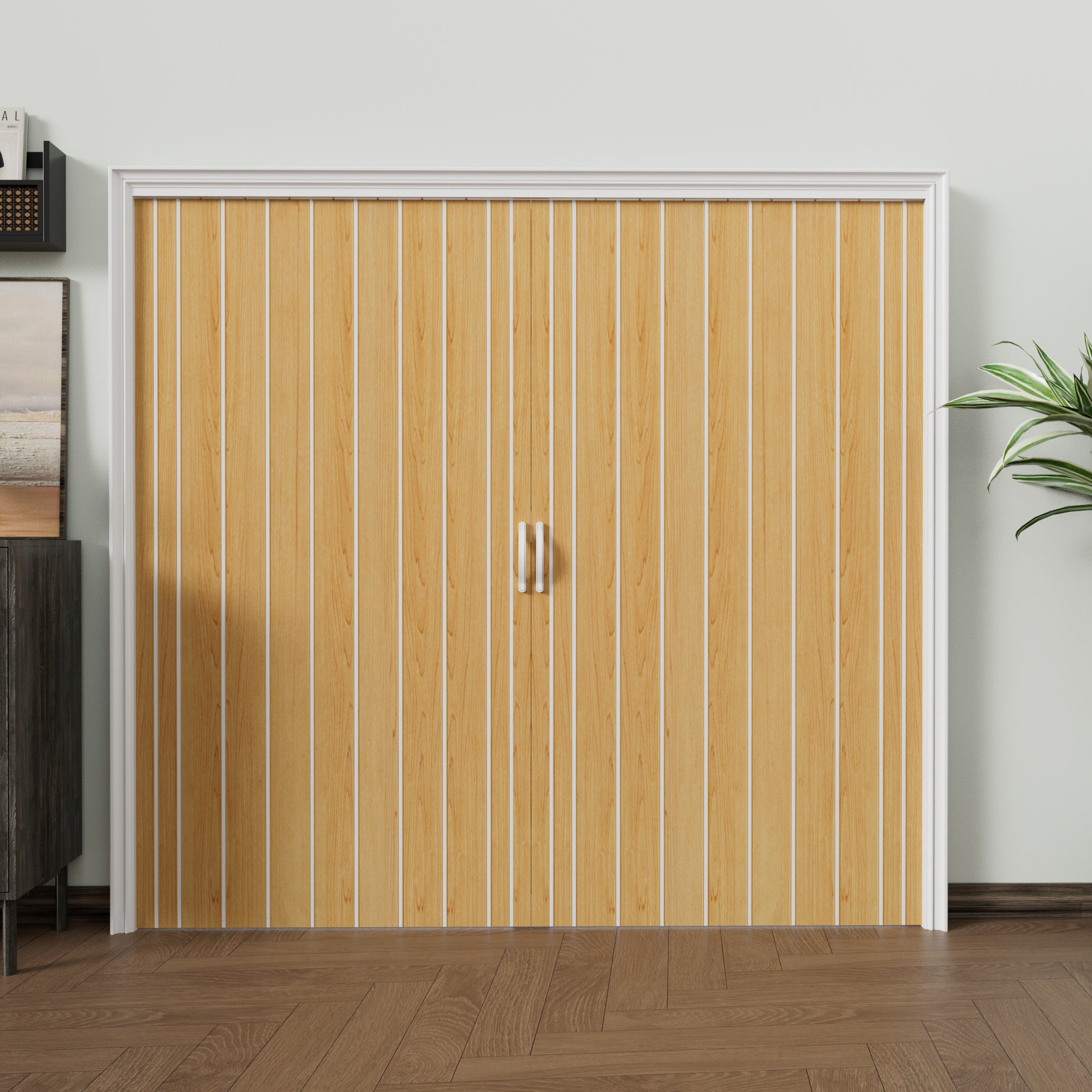 JUJUBON Enhanced Accordion Doors 24"-36" x 80", with Upgraded Roller & Handle & Complete Hardware, Interior Multifold Folding Doors for Closet & Pantry, Easy Installation - Oak, Double Layer
