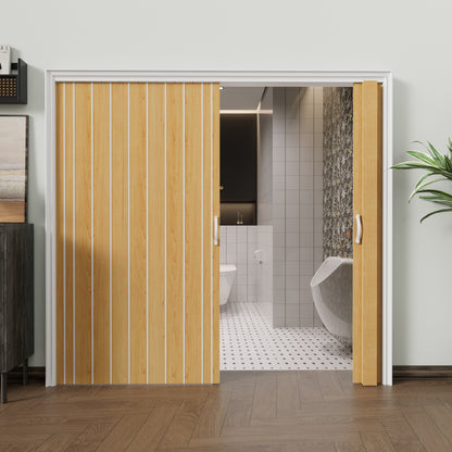 JUJUBON Enhanced Accordion Doors 24"-36" x 80", with Upgraded Roller & Handle & Complete Hardware, Interior Multifold Folding Doors for Closet & Pantry, Easy Installation - Oak, Double Layer