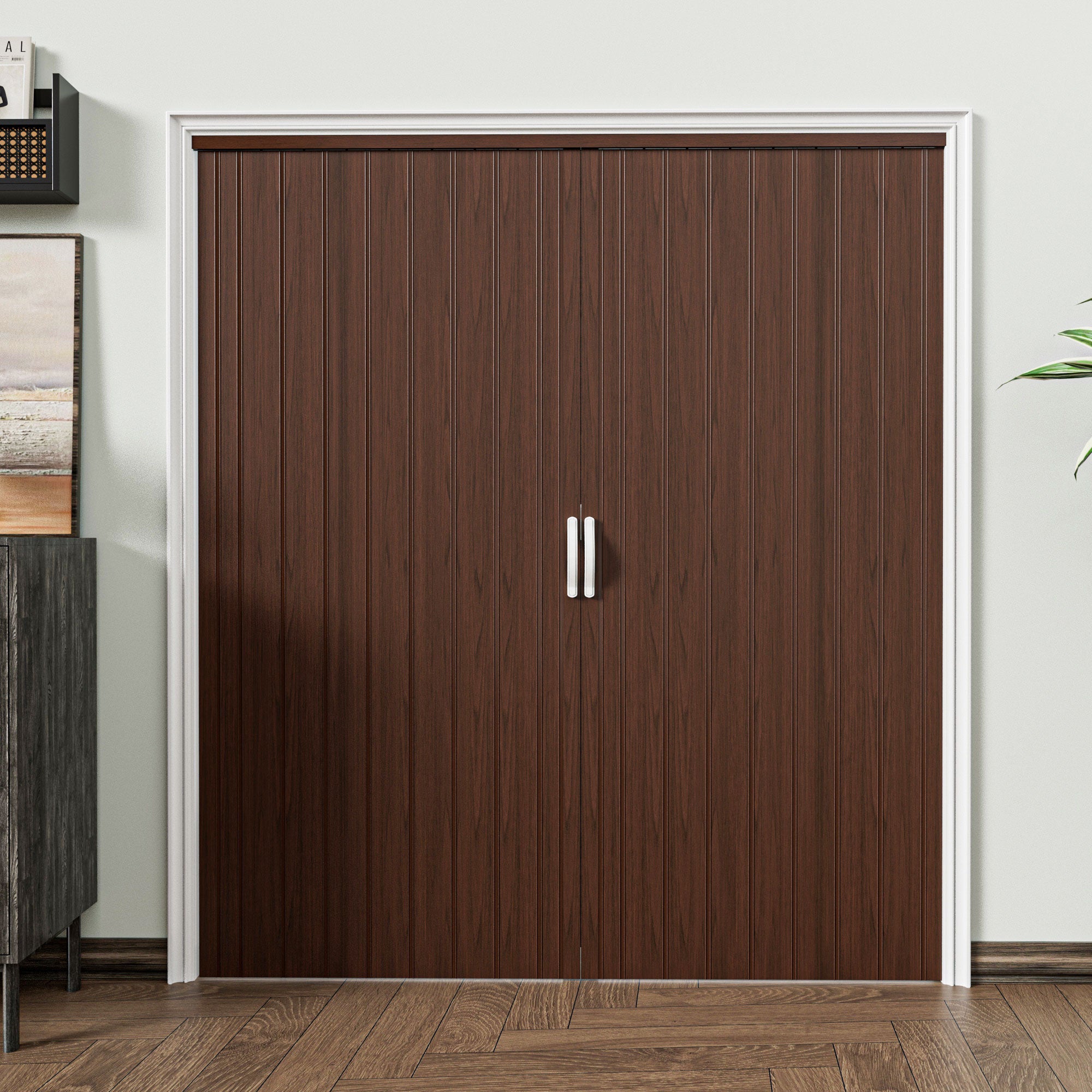 JUJUBON Accordion Doors 24"-36" x 80", with Upgraded Roller & Handle & Complete Hardware, Interior Multifold Folding Doors for Closet & Pantry, Easy Installation - Walnut, Single Layer